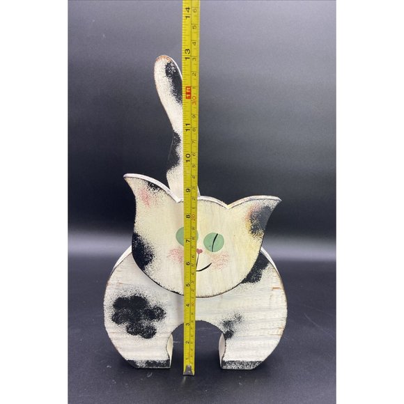 Halloween White, Black Cat Hand Painted Wooden Kitty Lover Wood Figure 9” - Picture 8 of 11